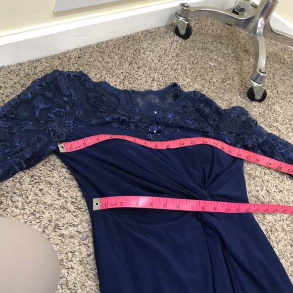 NWT Alex Evenings Formal Maxi Dress Size 6 Navy Blue Knotted Embroidered Gown - Picture 13 of 15